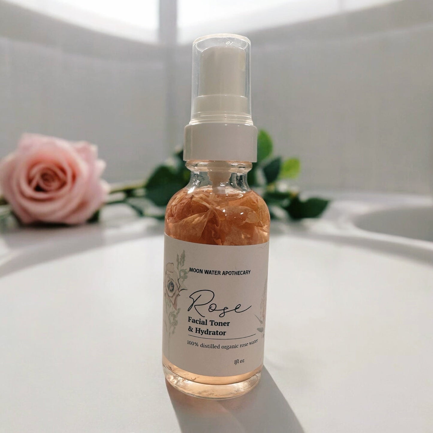 Handcrafted Rose Water Facial Toner, ALL Skin Types -- Organic Soothing, Hydrating Skin Care -- by Moon Water Apothecary!